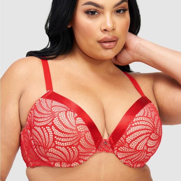 Fredericks of Hollywood Red Exxtreme Cleavage Tuxedo Lace NWT 32D Full Figure - Picture 1 of 10